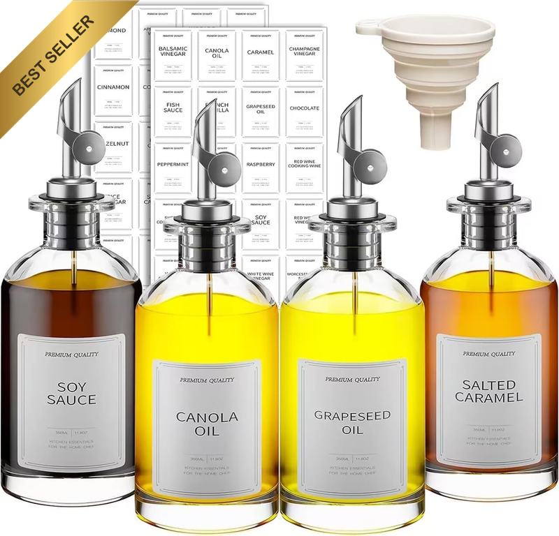 Oil Dispensing Bottles for Kitchen with Pourer - Oil and Vinegar Dispenser Set,