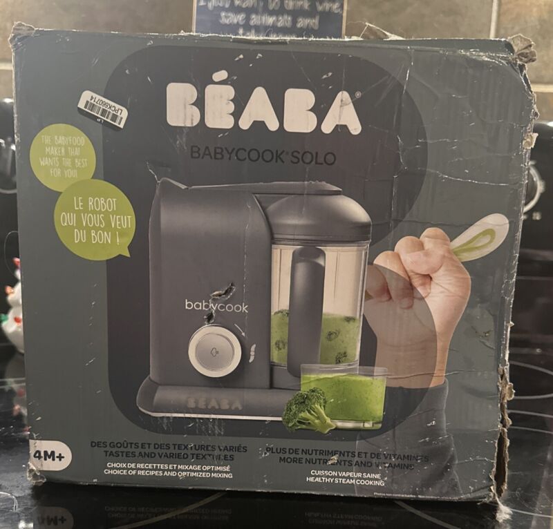 Never Used-Beaba Babycook Solo Charcoal Gray 4m Plus steam blend baby food maker