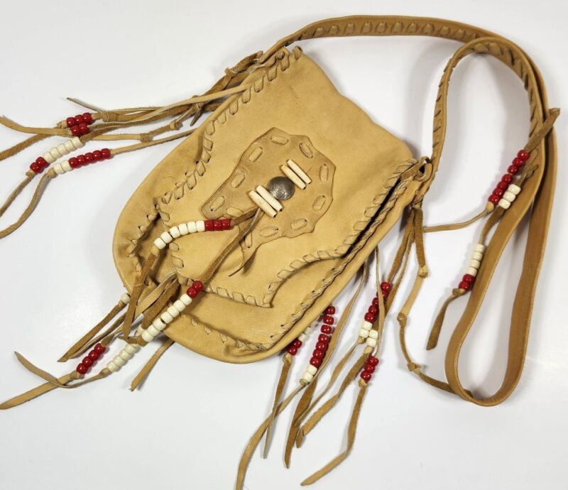Native American Buckskin Medicine Bags Buffalo Nickel and Beaded Medicine Bag