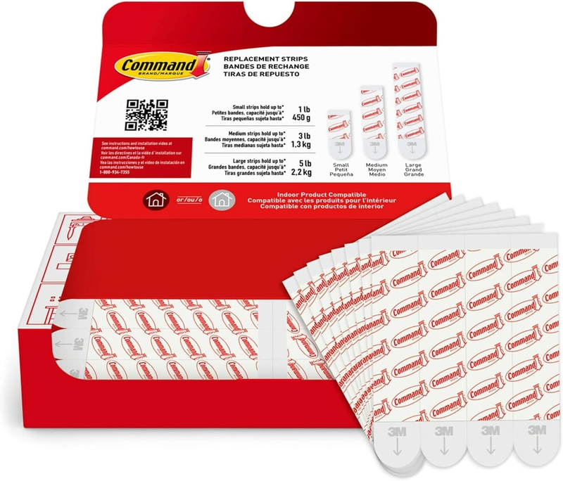 3M ™ Adhesive Replacement Strips for Large Hooks, White, 20 Pieces