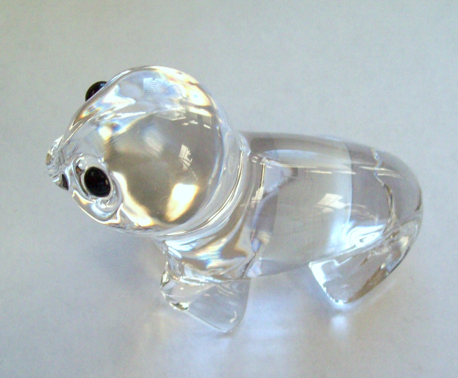 Lead Crystal Seal Paperweight Figurine with Big Black Eyes