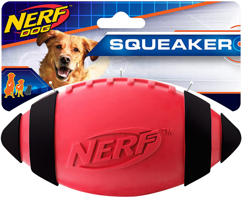 Squeak Rubber Football Dog Toy ,All Breed Sizes ,Rubber,Red,