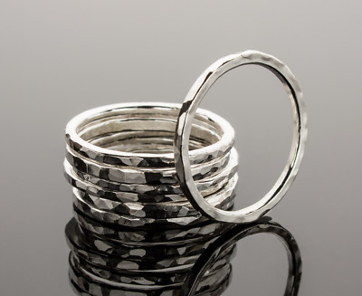 Stacking Ring .925 Sterling Silver Hammered Texture Handcrafted Ring iDu Jewelry