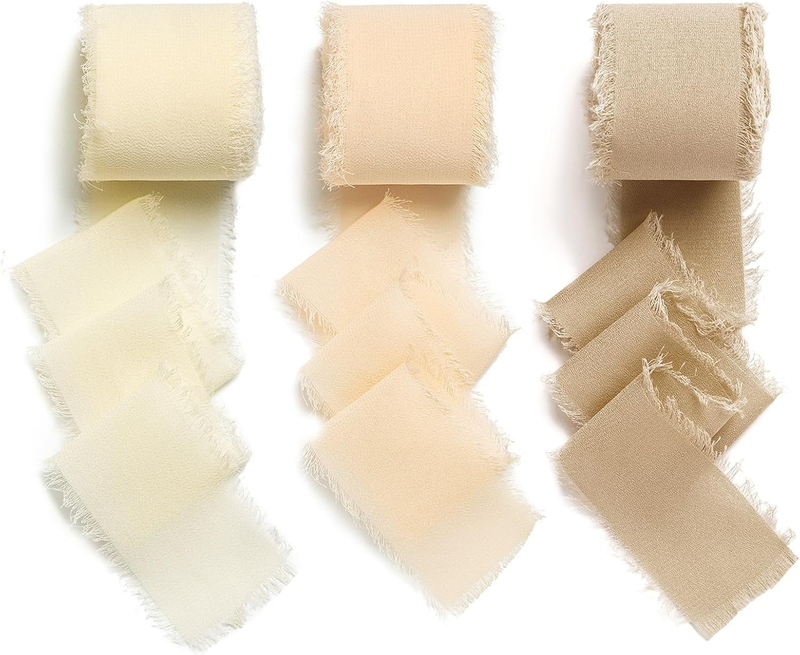Handmade Fringe Chiffon Silk Wedding Ribbon Champagne Creme