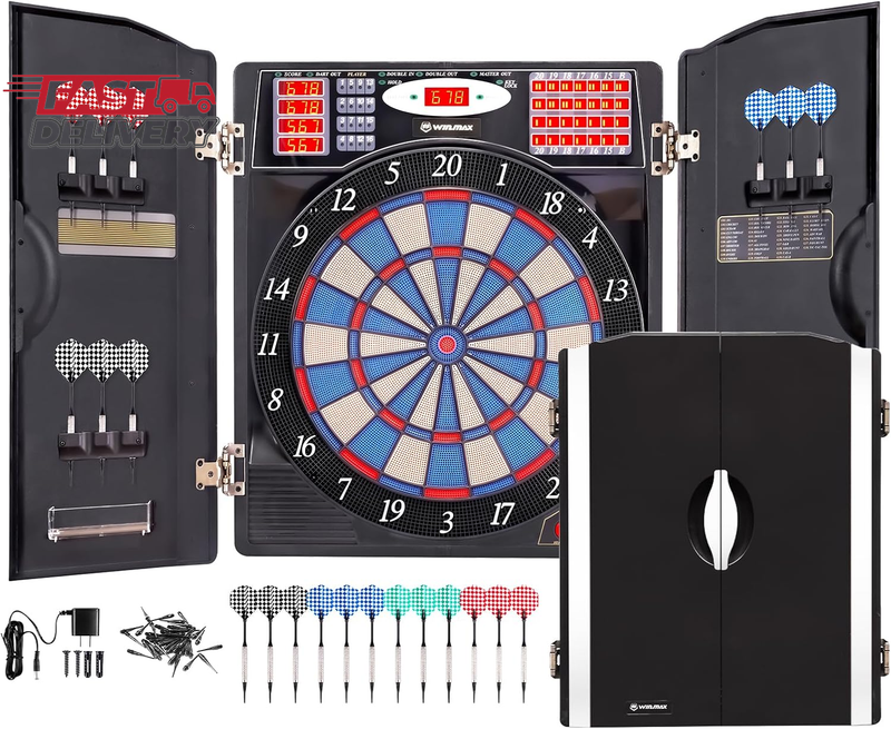 WIN.MAX Electronic Dart Board Cabinet Set, LED Electric Digital