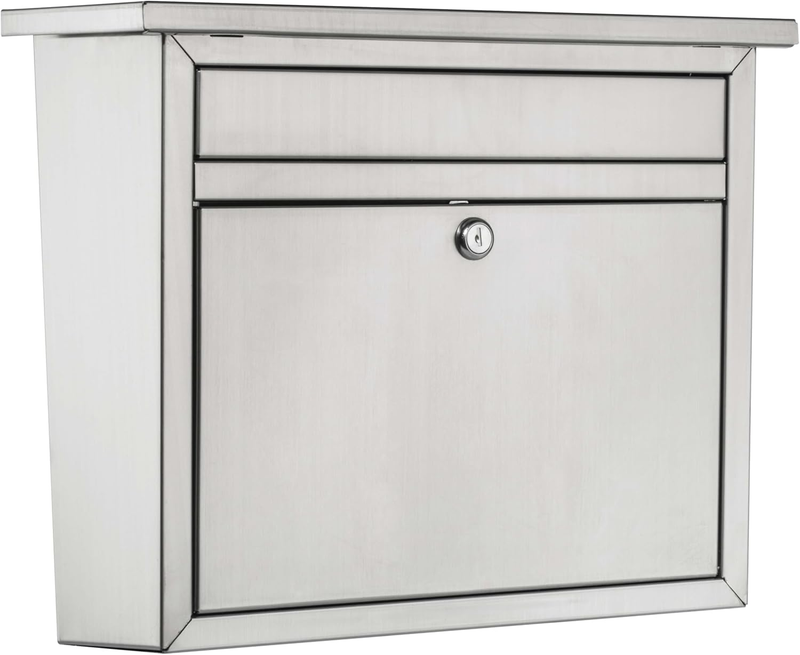 Maya™ Locking, Wall-Mounted Mailbox for Outside, Metal Stainless Steel Medium Mail Box with Lock and Key Drop Box