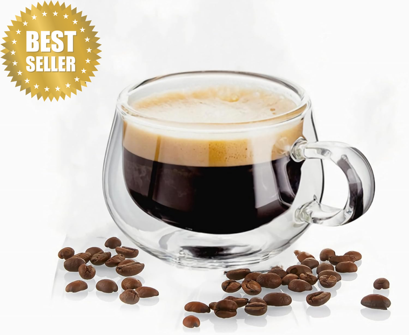 5Oz Double Wall Borosilicate Glass Coffee Mugs with Handle | Coffee Cup for Hot