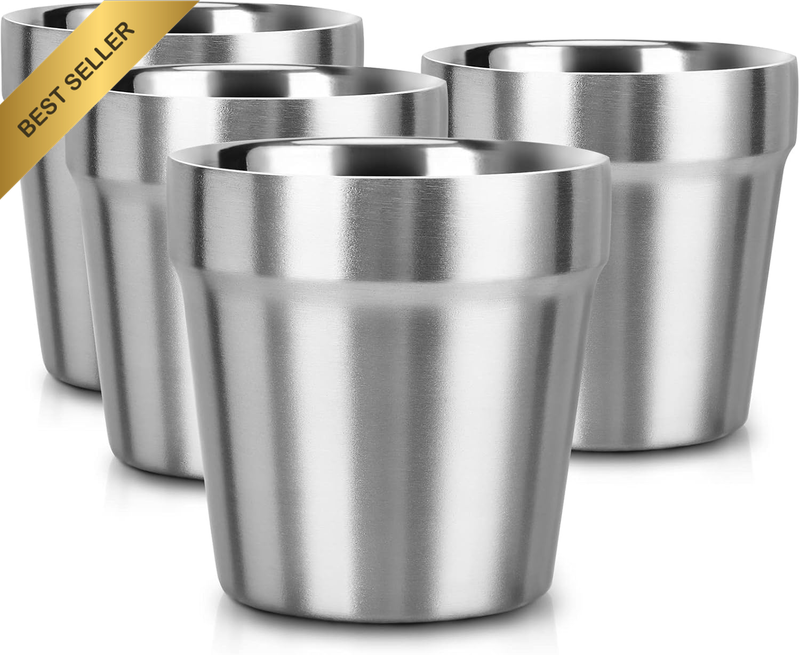 Mini Stainless Steel Cups, 6 Oz Set of 4 Metal Drinking Cups, Stackable 304 Stai