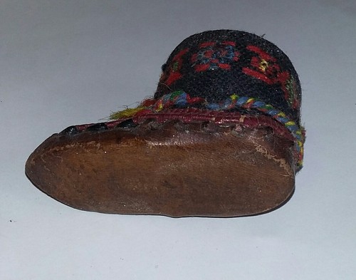 Antique Folk Art Sewing Pincushion Leather Needlework Shoe Embroidery