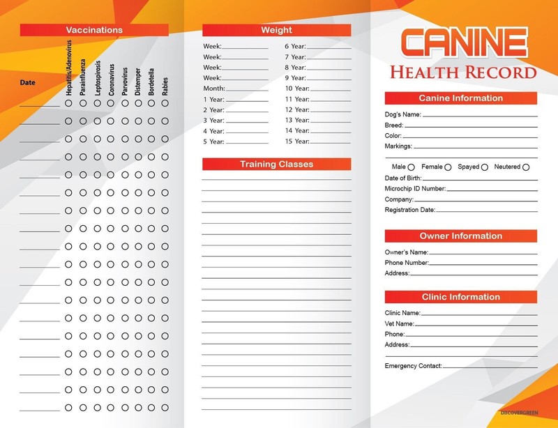 700 Canine Dog Puppy Health Record Vaccine Shot Folder Booklet
