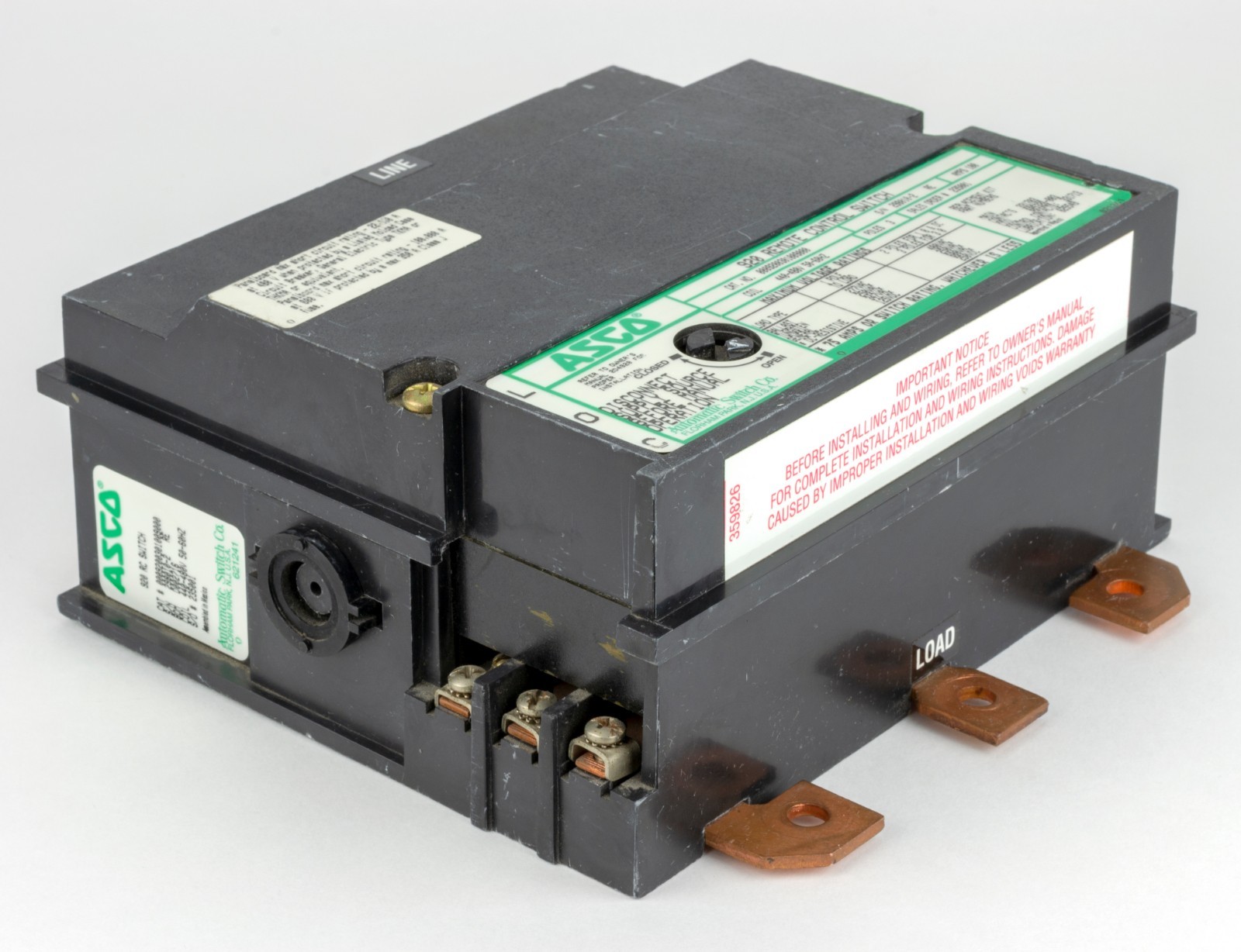 Asco 920 0009200301009000 Remote Control Switch 3 Pole 100 Amps Coil 440V/480V