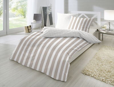 Primera Perkal Bettwäsche Streifen in weiß sand 155x220 + 80x80 cm