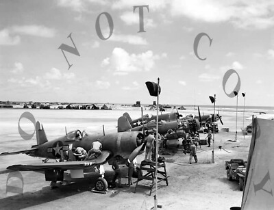 ANTIQUE WW 11 REPRO  8X10 PHOTO F4U CORSAIR FIGHTER PLANE ENGEBI ISLAND