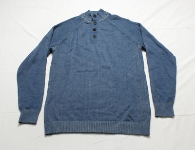 Flag & Anthem Men's Plated Button Mockneck Sweater JJ4 Navy Medium NWT