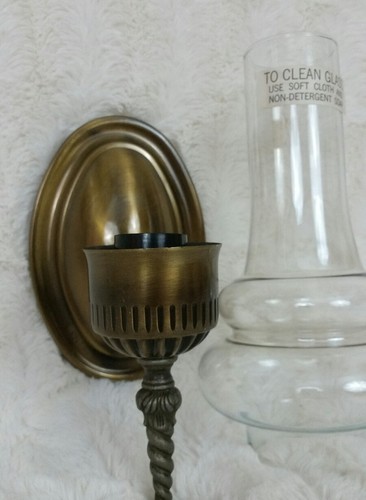 Vintage Antique Brass Wall Sconce with glass Hurricane NOS JC PENNY