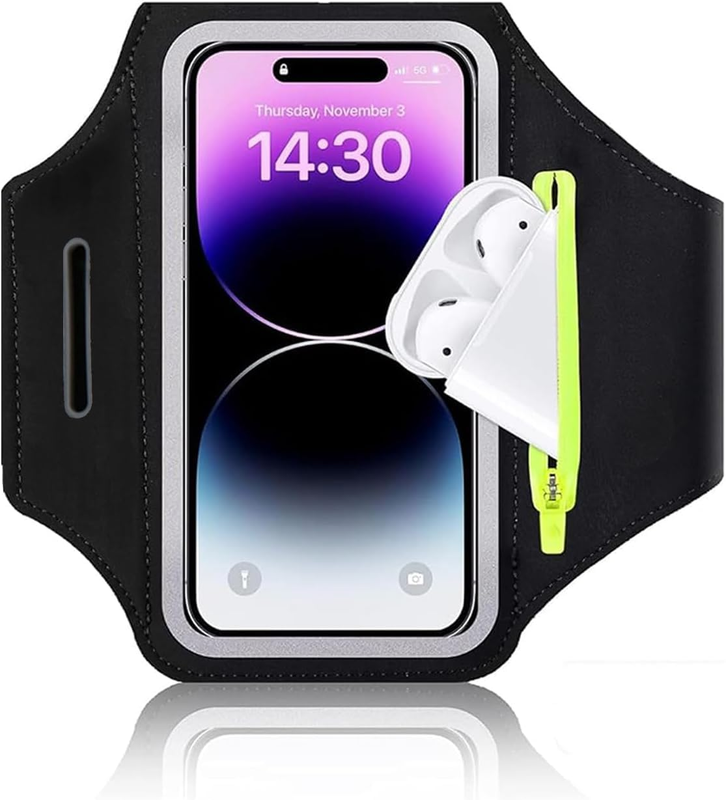 Running Phone Armband with Zipper Pocket, Touchscreen Sports Armband Phone Holder, Sweat-Resistant & Adjustable, Fits up to 6.8” Phones for Running & Gym(Black)