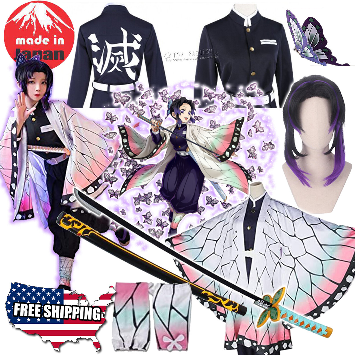 Anime Demon Slayer Shinobu Kocho Cosplay Costume Women Sexy Kimono Uniform Set