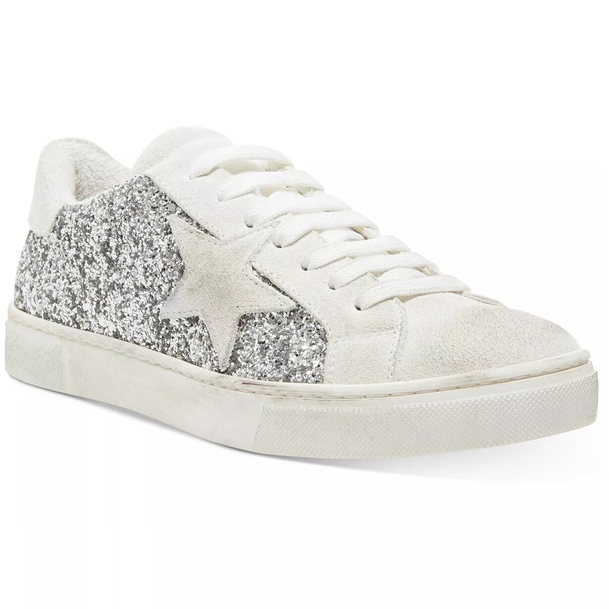 Steven New York Womens 6 Silver Sparkle Lace Up Distressed
