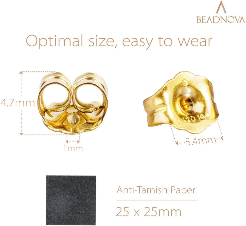 14k Gold Earring Backs Butterfly Replacements Backs for Post Earrings (6pcs)