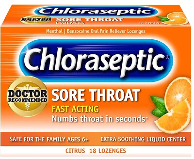 Chloraseptic Warming Sore Throat Lozenges Honey Lemon OR Citrus 1 Pack 18 count