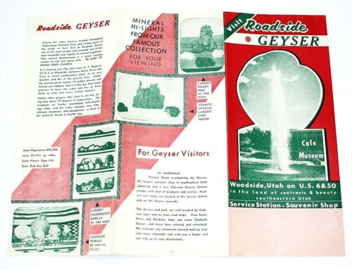 Vtg ROADSIDE GEYSER Woodside Utah Brochure c. early 1960