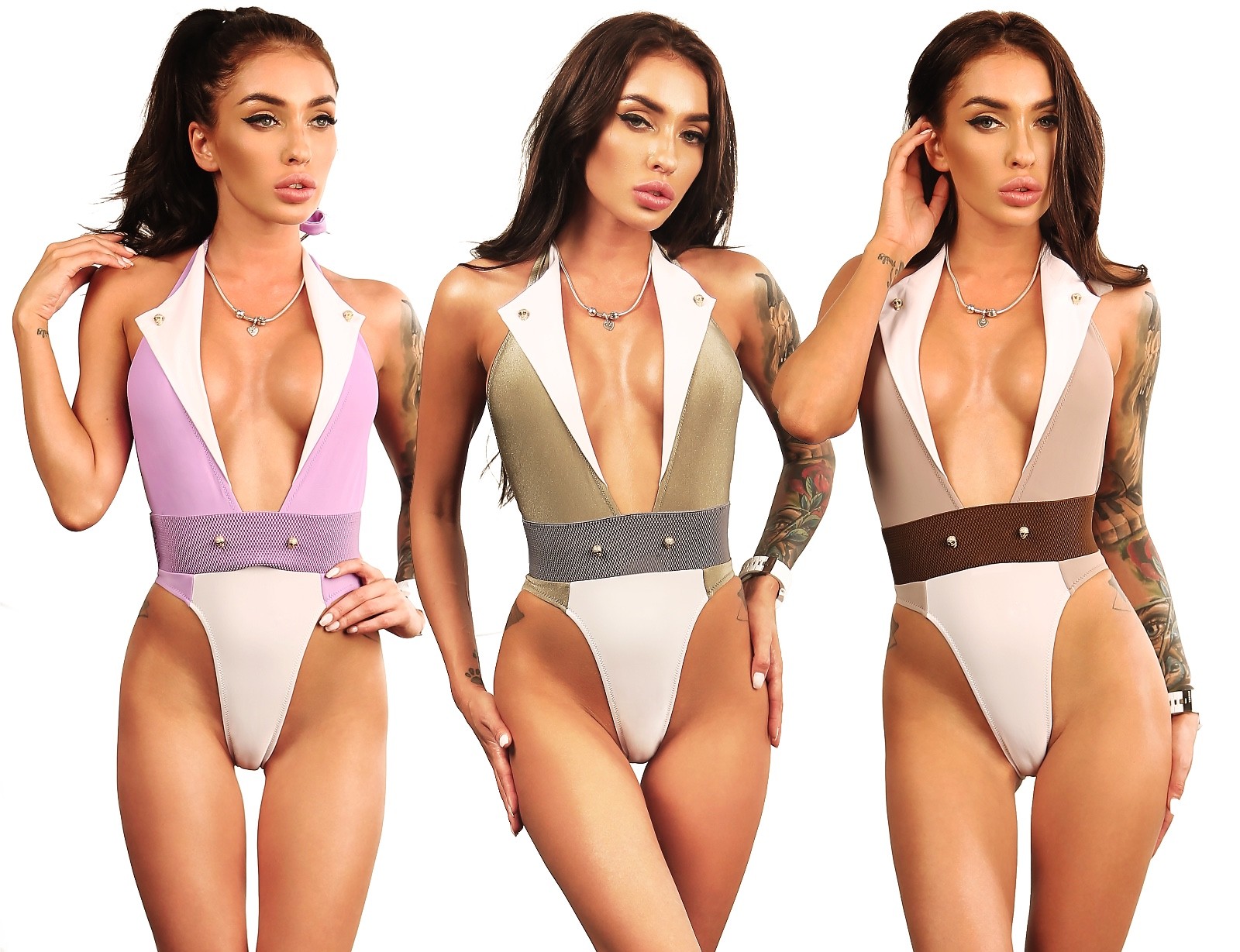 Cute One Piece Swimsuit Halter High Waist Cut Leg Monokini Open Back Colors...