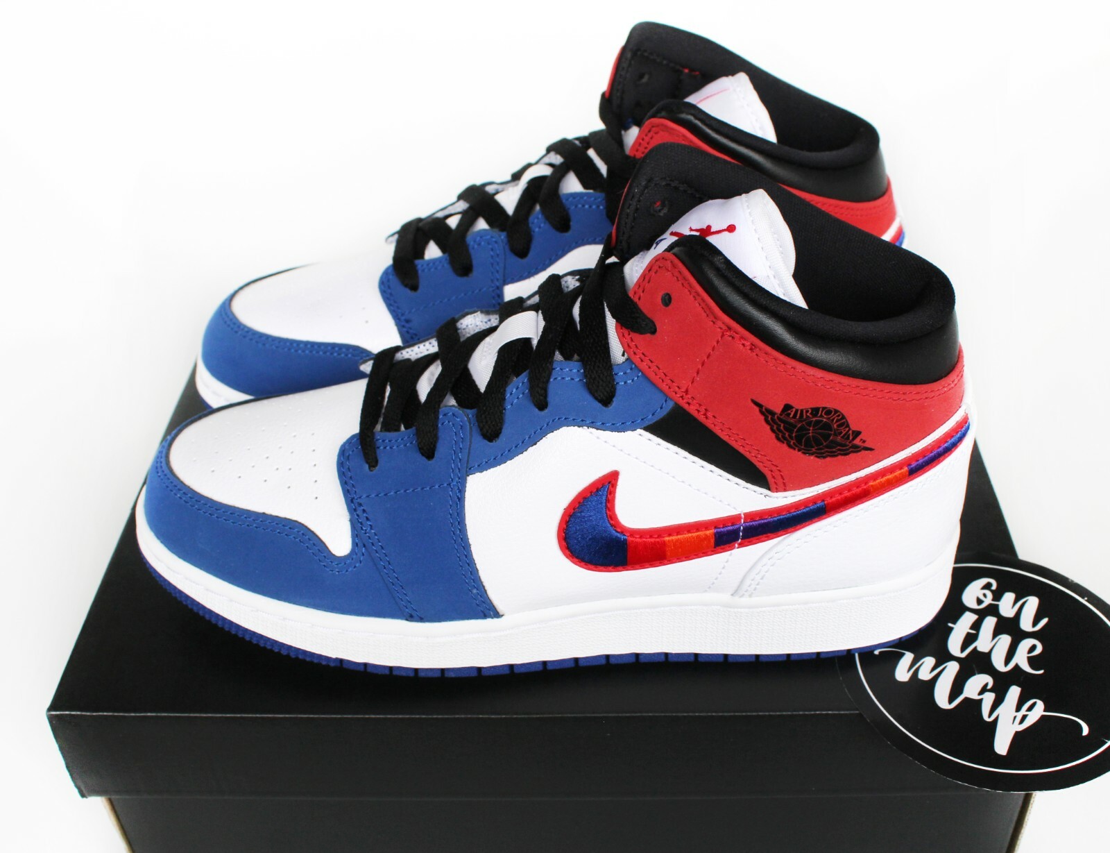 Nike Air Jordan 1 Retro Mid SE GS White Red Rush Blue UK 4 5 Nike Air Jordan 1 Retro Mid SE GS White Red Rush Blue UK 4 5