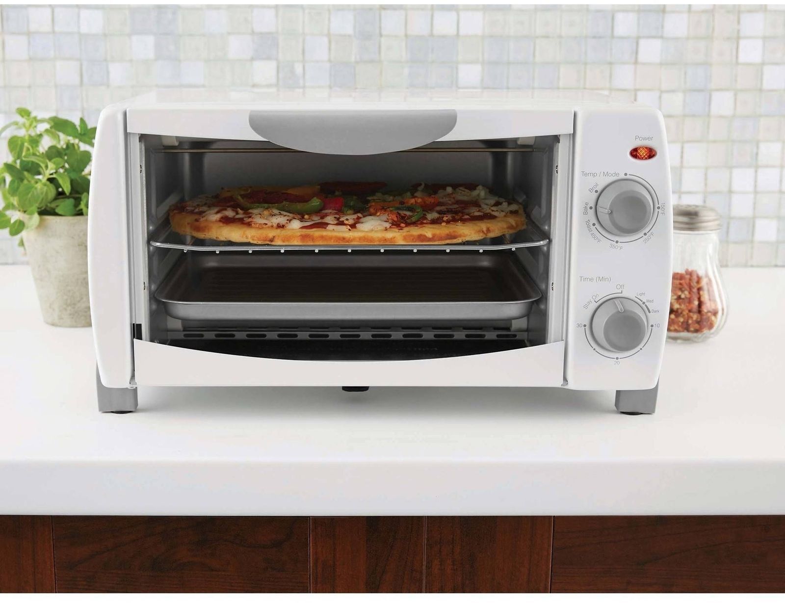 4 Slice Toaster Oven 1000 W Broil Bake Toast 30 Min Timer 2 Heat