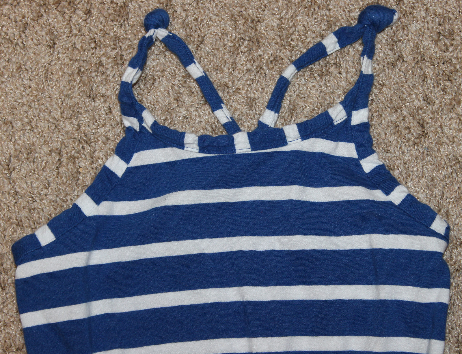 ADORABLE OLD NAVY BLUE WHITE STRIPE SOFT ELASTIC STRETCH ROMPER JUMPSUIT S 6/7