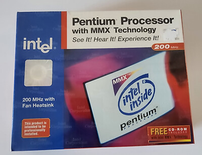 INTEL PENTIUM MMX 200 MHz Processor NEW + BOXED + SEALED. Vintage Intel Socket7