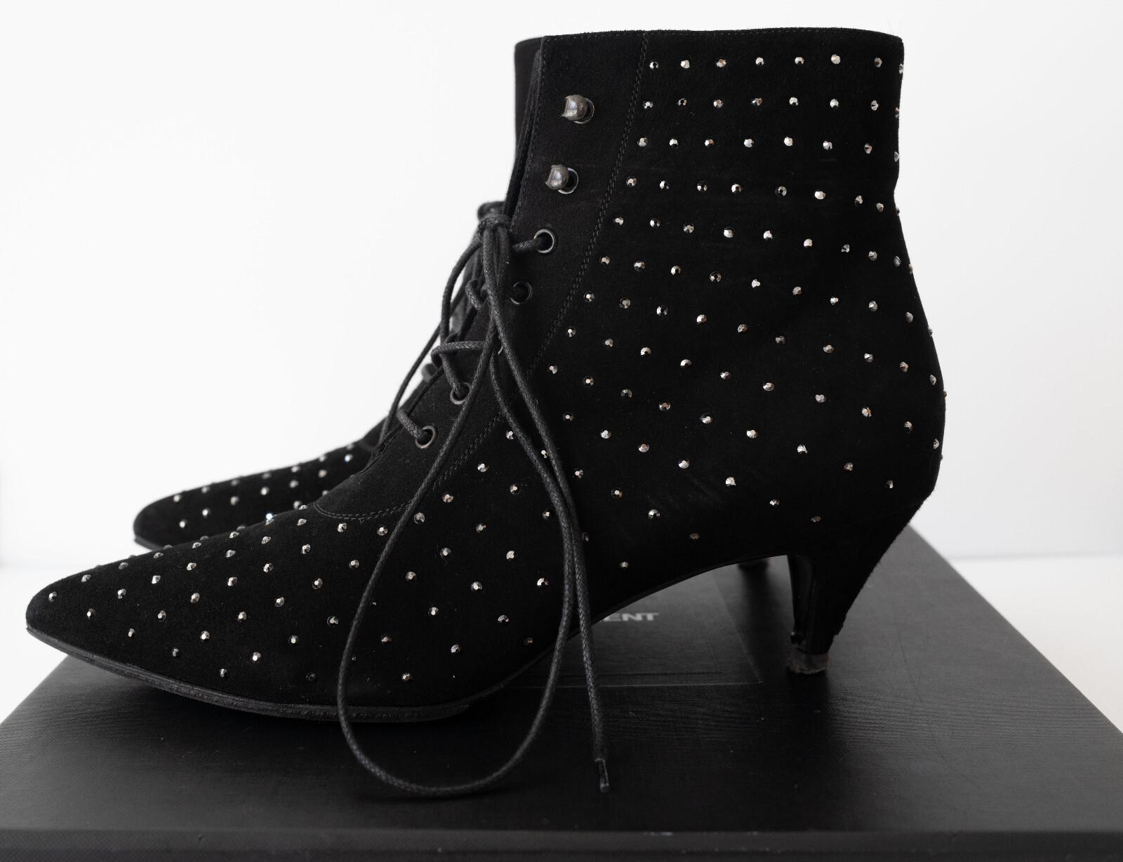 Saint Laurent★Belle 45 Crystal Studded Ankle Boots Saint Laurent glitter mesh boots: Shop the high street dupe