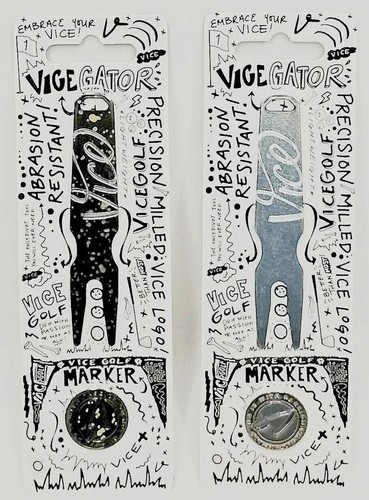 Vice Gator Golf Divot Tool & Vice Ball Marker, Drip Lime Confetti & Gunmetal Set