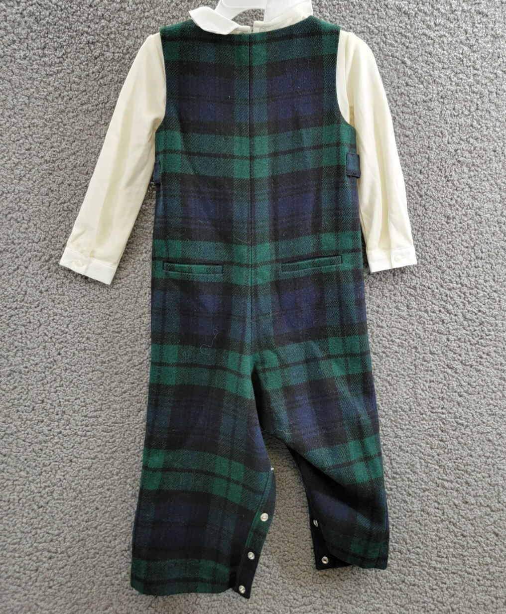 Ralph Lauren Bodysuit & Plaid Wool Overalls Set Baby Boys 18M Multi Button Snap - Picture 12 of 18