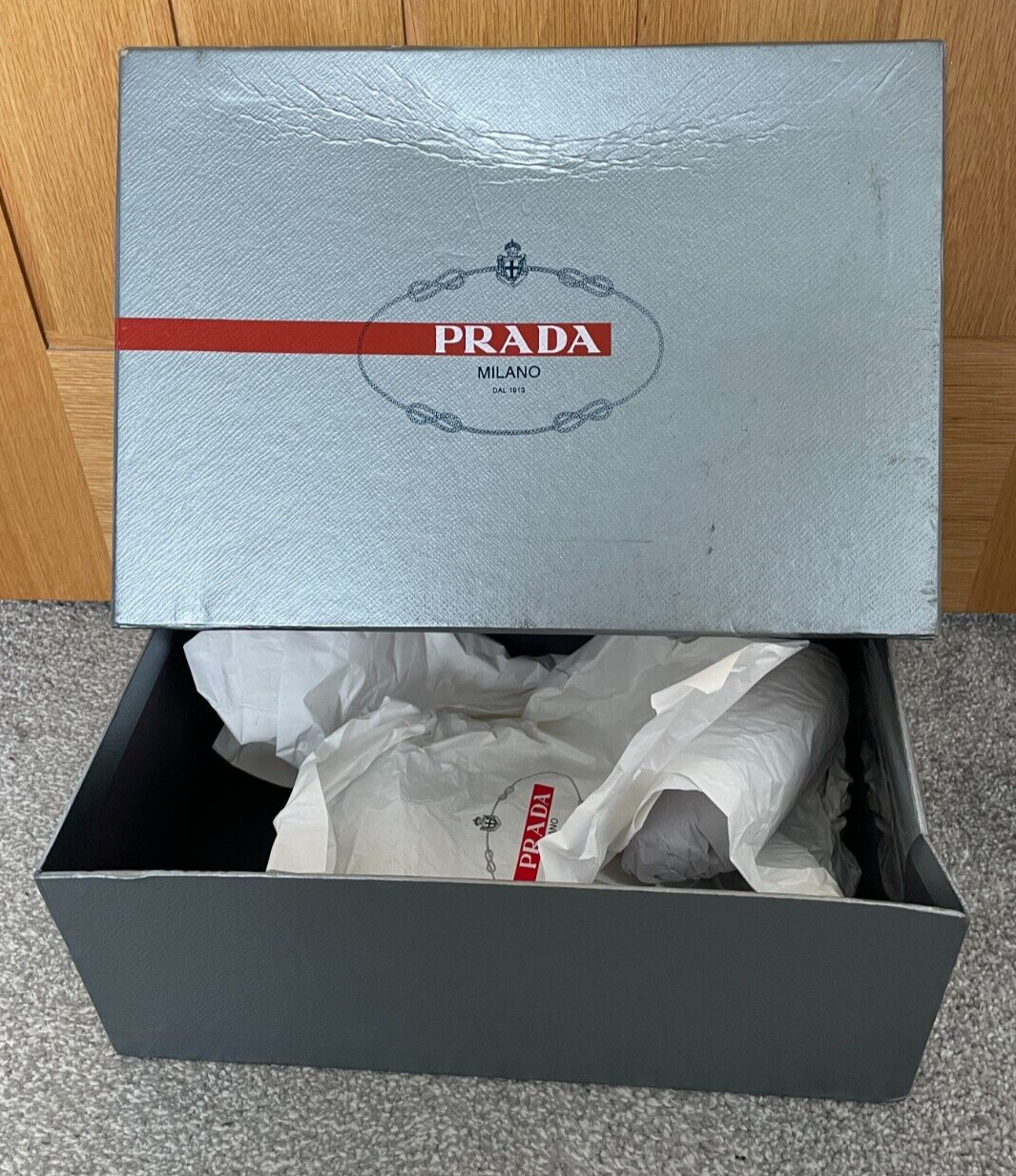 GENUINE USED CONDITION GREY PRADA STORAGE DRAWER SHOE BOX