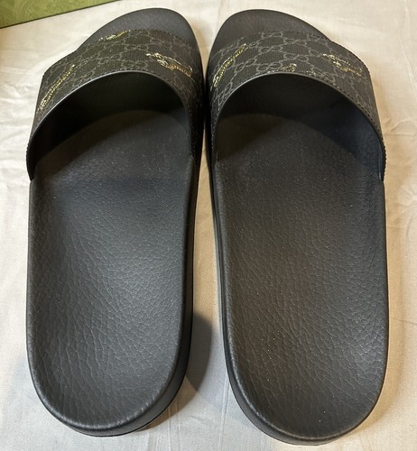 Pre-owned Gucci Gg Supreme Tigers Print Black Slides Mens Size 11 (us Size 11.5) Authentic