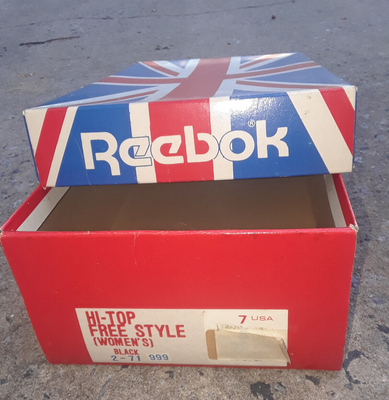 Vintage Reebok Shoe Box blue red white flag British hi top women 7 lid EMPTY