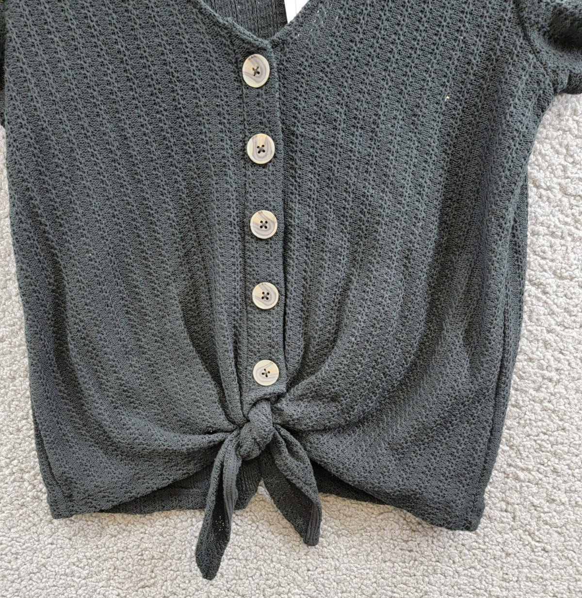 Sanctuary By My Side Tie-Front Pointelle Tee Women's XS Black Vneck Short Sleeve - Picture 4 of 17