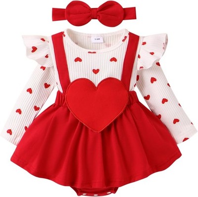 Geagodelia Baby Girl Valentine's Outfit Heart Print Long Sleeve Romper Dress My