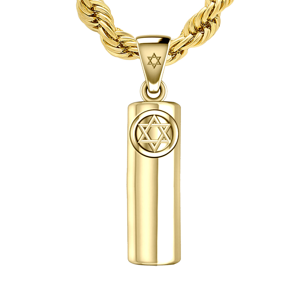 Men's 14K Yellow Gold Jewish Star of David Mezuzah Pendant Necklace