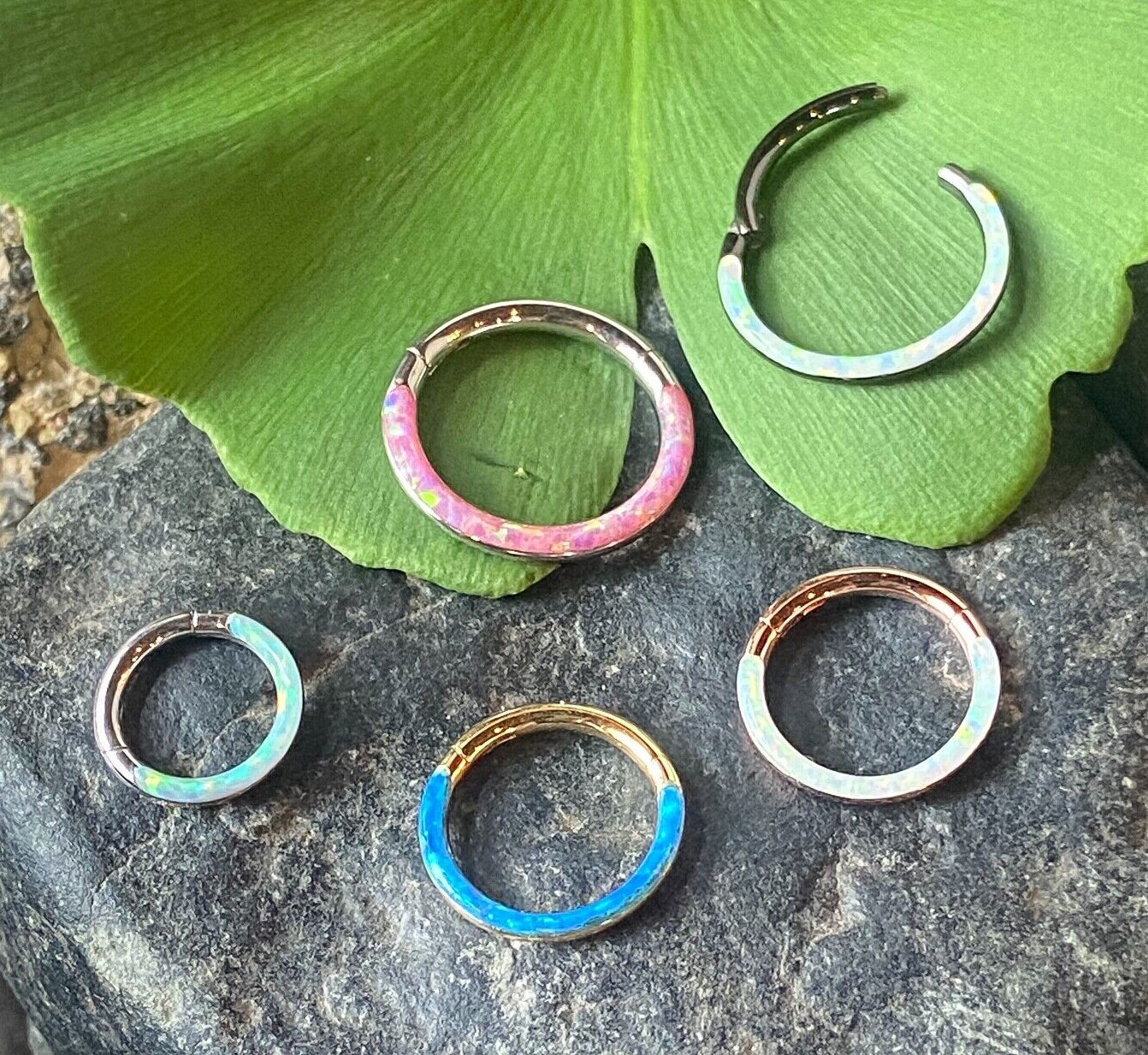 1pc Opal Front Edge Hinged Segment Ring Septum Clicker Steel Daith Hoop Jewelry
