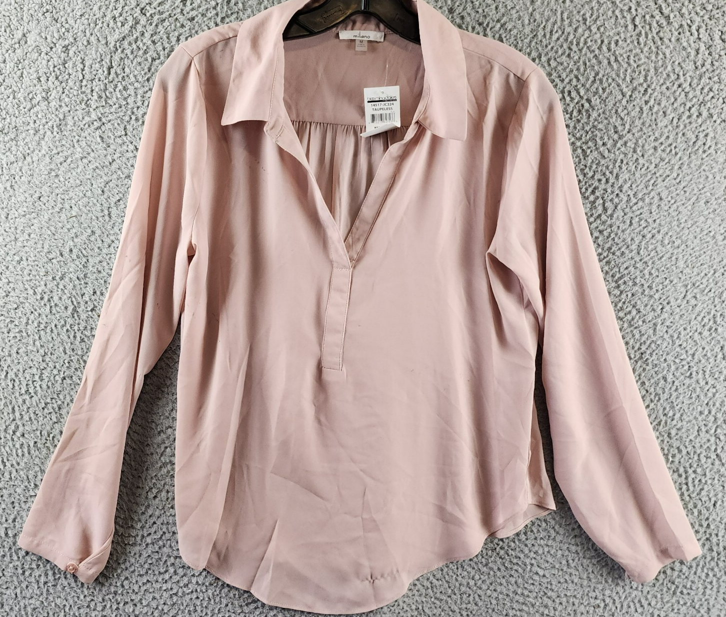 Milano Collared Henley Blouse Women's Medium Mauve Solid Long Sleeve Pullover - Picture 1 of 17