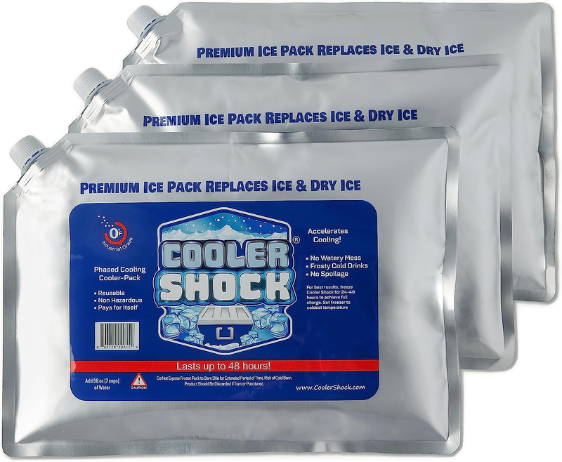 Shock Reusable Ice Packs For Cooler - Set Of 3 Long Lasting Cold Freezer