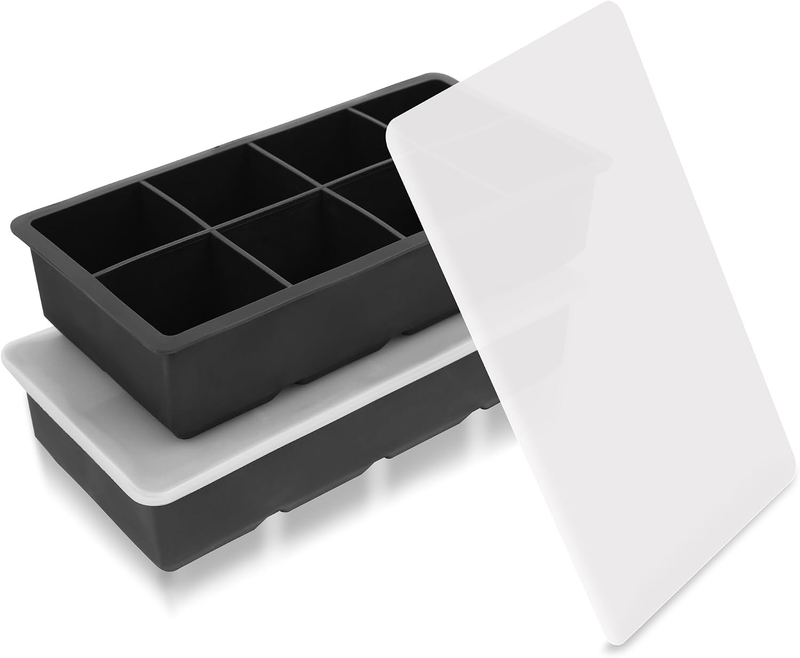 YHT 2 Pack Extra Large Ice Cube Tray Molds with Lids,16 Cubes Black Reusable Sil