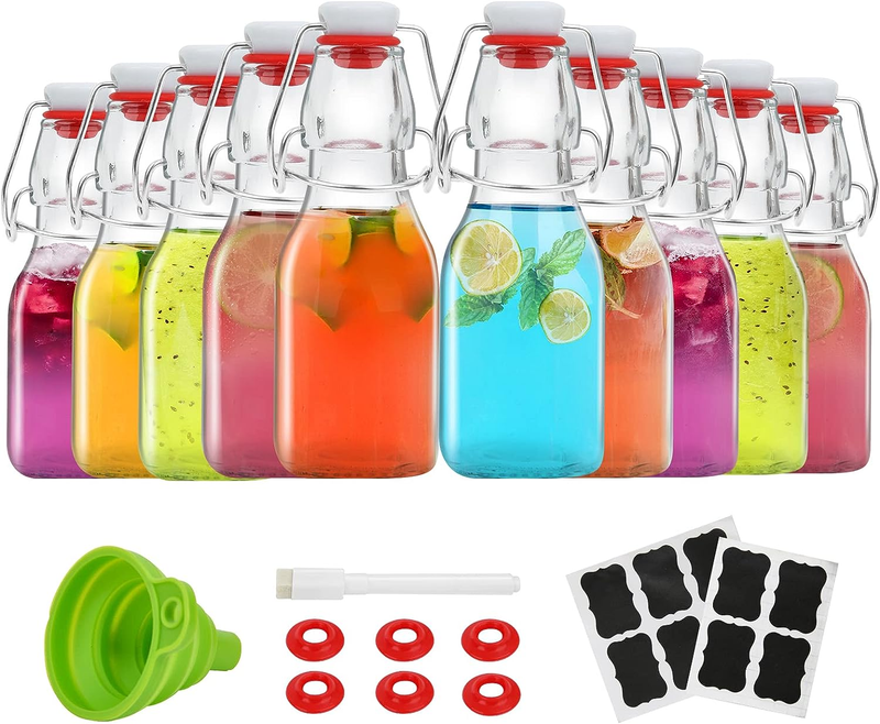 Swing Top Glass Bottles 4 Oz with Flip Airtight Lids for Home Brewing, Beverages
