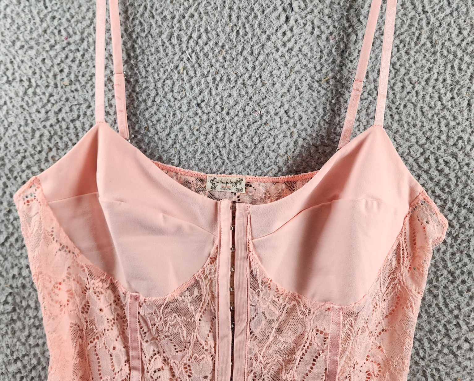 Free People Lace Night Rhythm Bodysuit Women's XL Pink Hook-And-Eye Closure~ - Picture 4 of 12