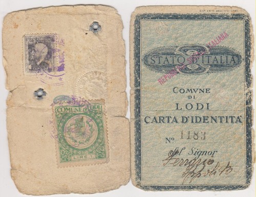 T) Tessera carta d'Identità RSI 1943 Lodi rovinata 