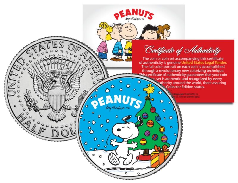 Peanuts Snoopy Christmas Tree Jfk Half Dollar U.s. Coin - Officially Licensed