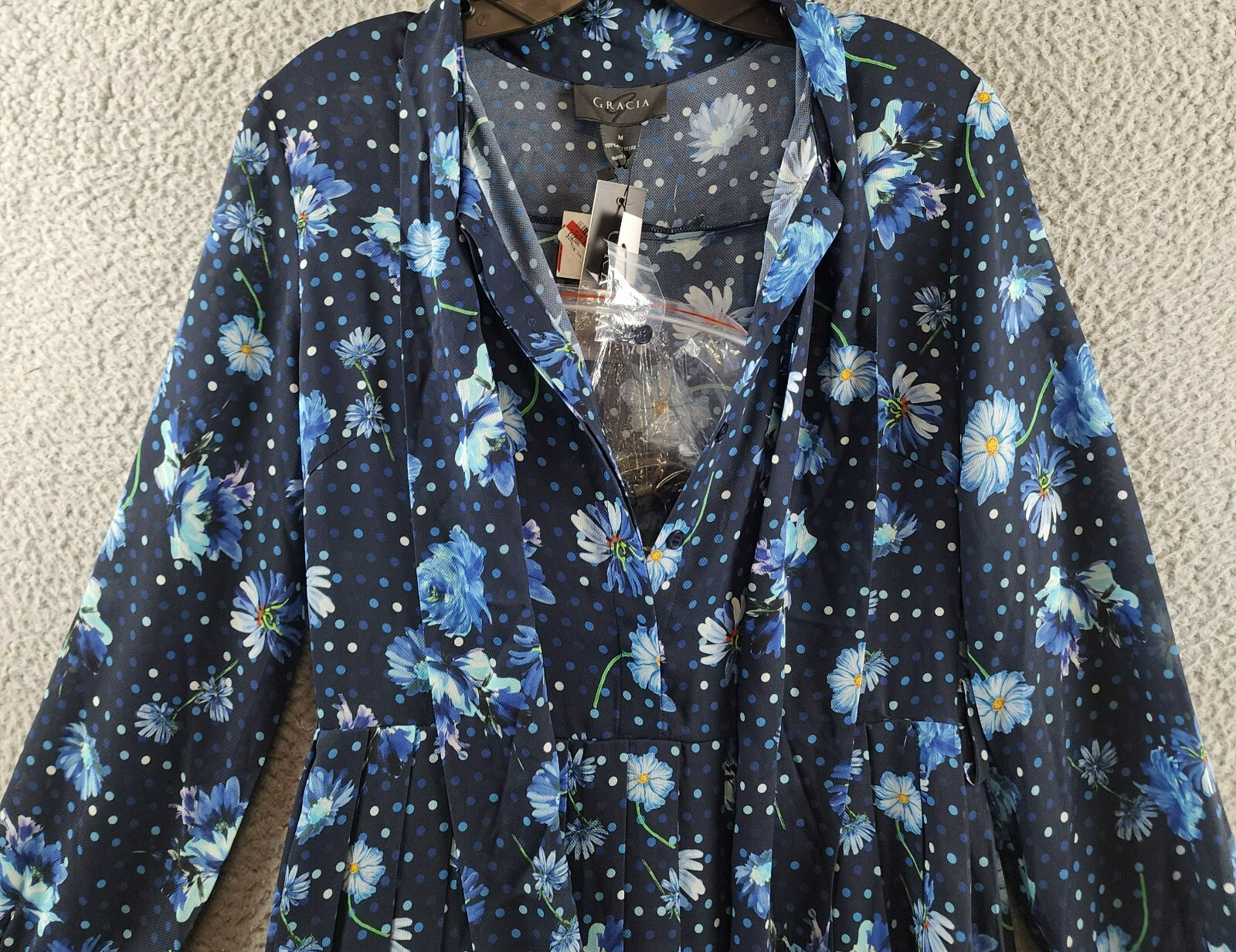 Gracia Belted Mini Dress Women's M Black Multi Floral Scarf Neck Long Sleeve - Picture 3 of 13