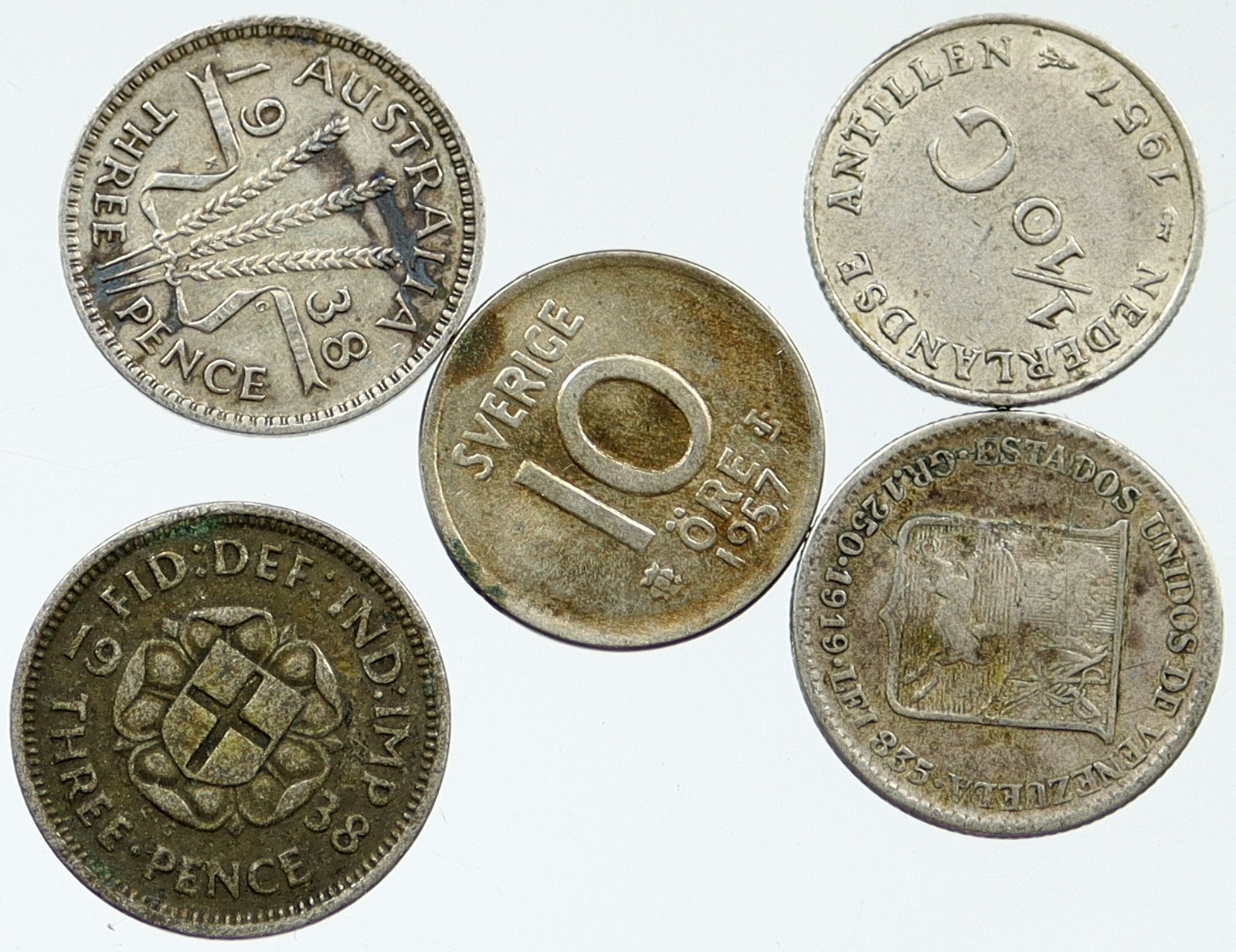Lot of 5 Silver WORLD COINS Authentic Collection Vintage