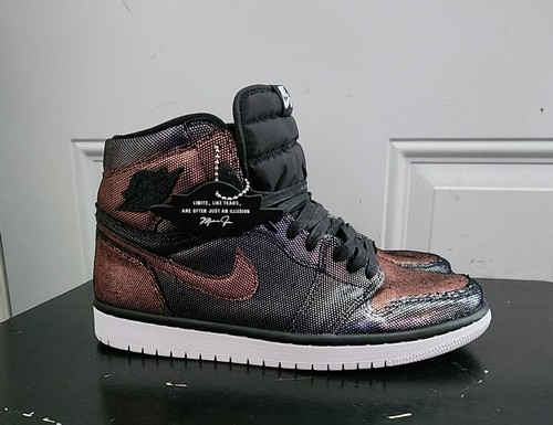 W9.5 / Mens 8 Air Jordan 1 High OG Fearless Black/MTLC Rose